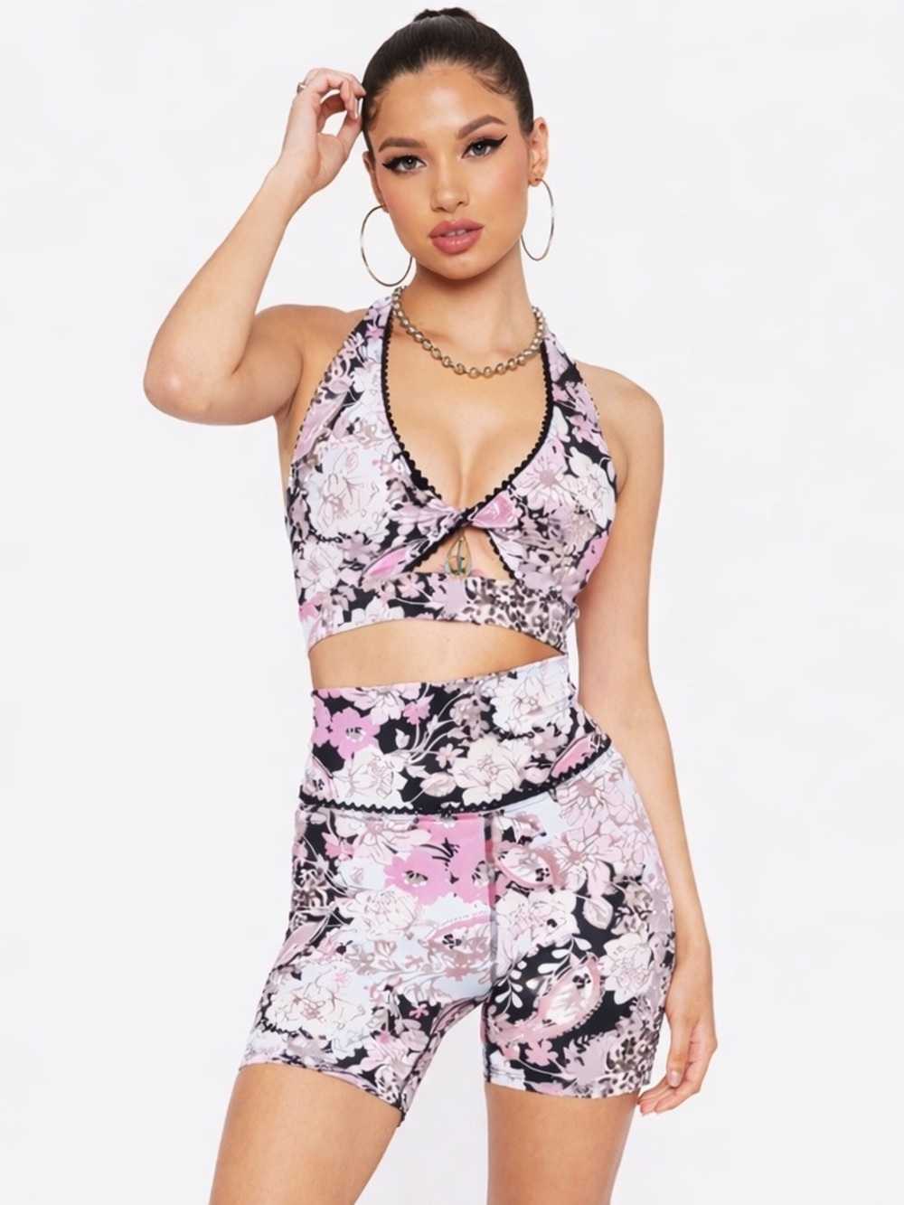Beach Riot Twist Sports Bra and short set in Fandango Paisley